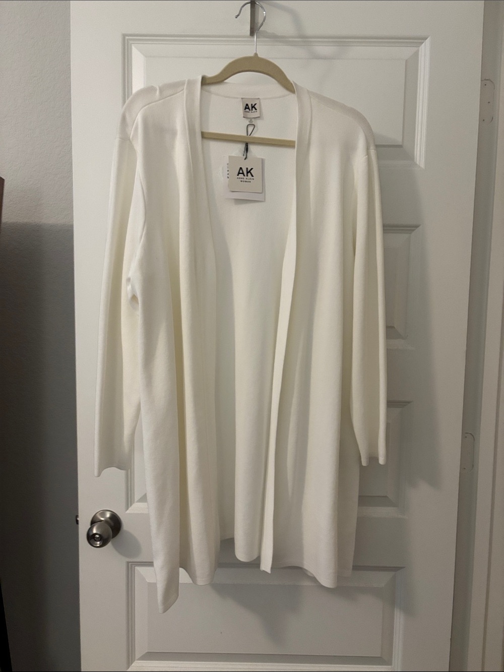 Anne Klein White Open-Front Long Cardigan SZ 2X Plus SZ Lagenlook work wear NWT